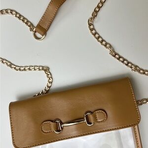 Elegant Tan Leather Clear Stadium Bag Chain Bag